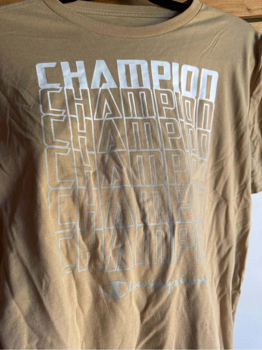 💗FREE WITH PURCHASE💗 Youth XL Champion Tan Graphic Repeat Logo Tee - Picture 3 of 8